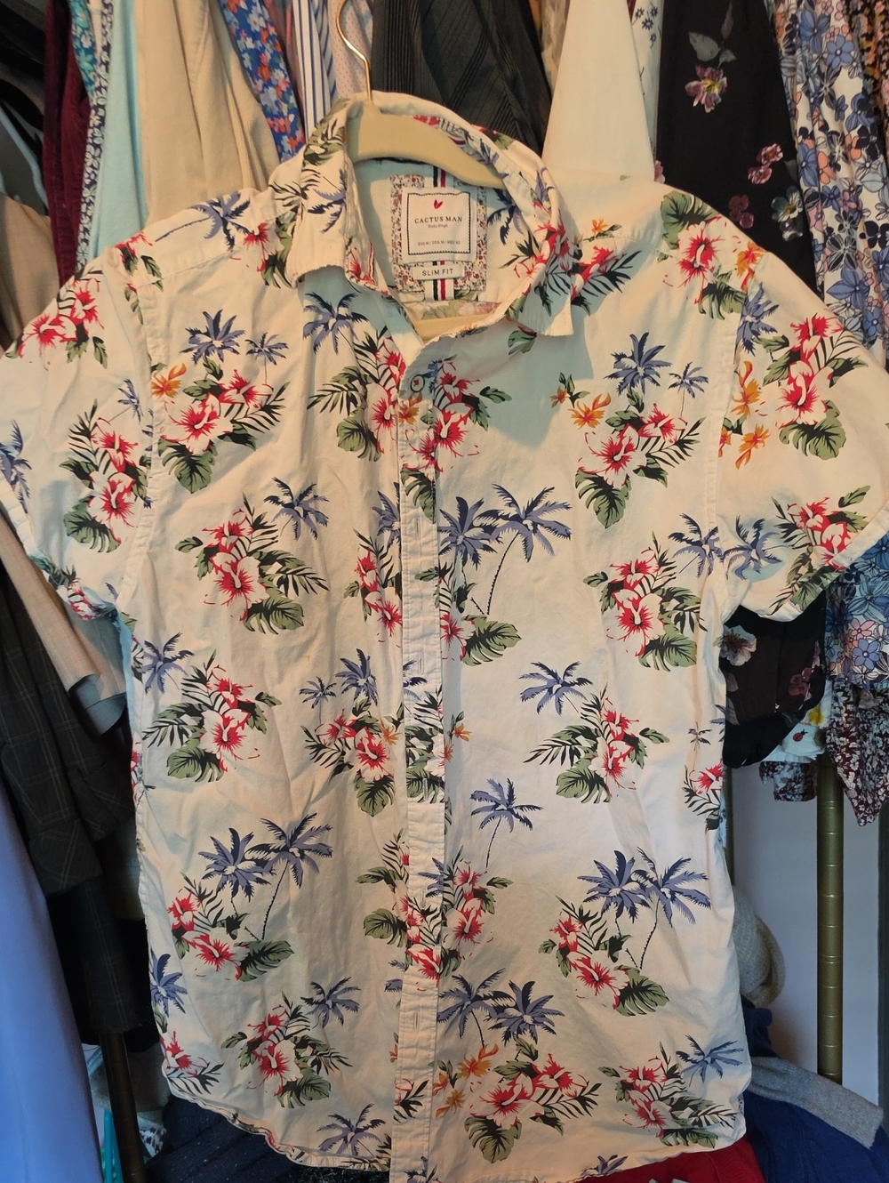 Cactus White Hawaiian Floral Button-Down Shirt